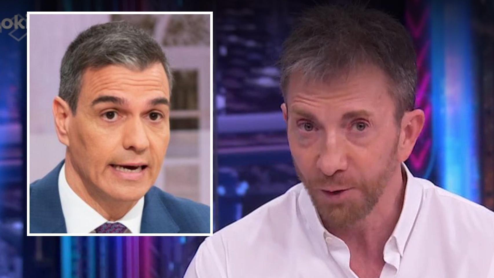 Pablo Motos, durante la tertulia de 'El Hormiguero', y Pedro Sánchez en un fotomontaje de BLUPER.