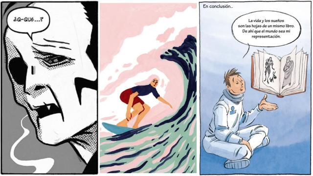 Viñetas de '¡Muera la inteligencia!', 'Surferas' y 'Schopenhauer. El descubrimiento del mundo'