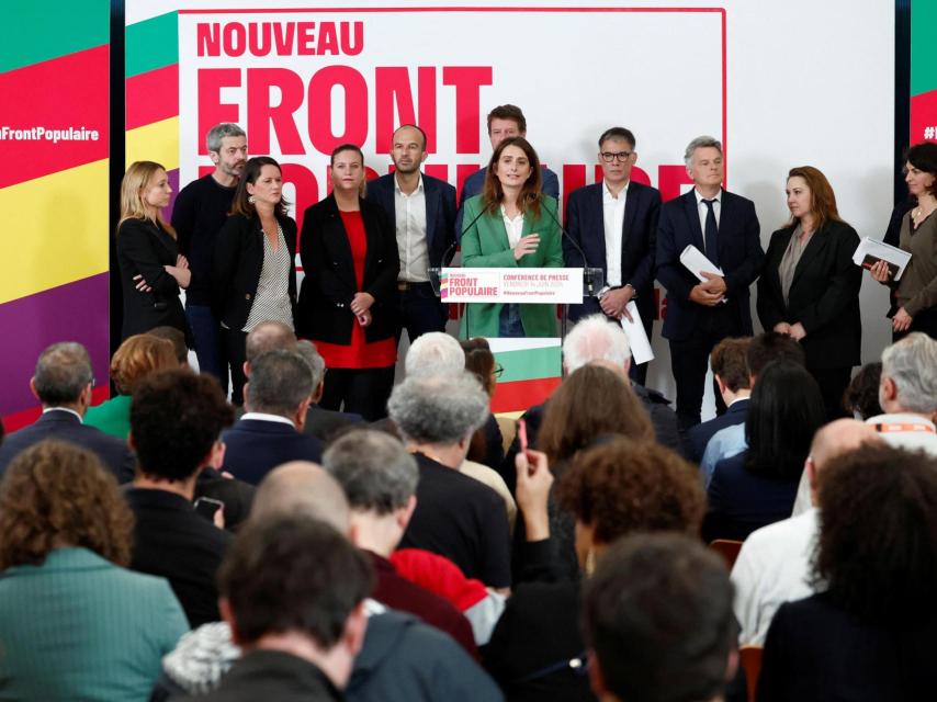 Los integrantes del Nuevo Frente Popular de izquierdas este viernes durante la presentación de su proyecto.