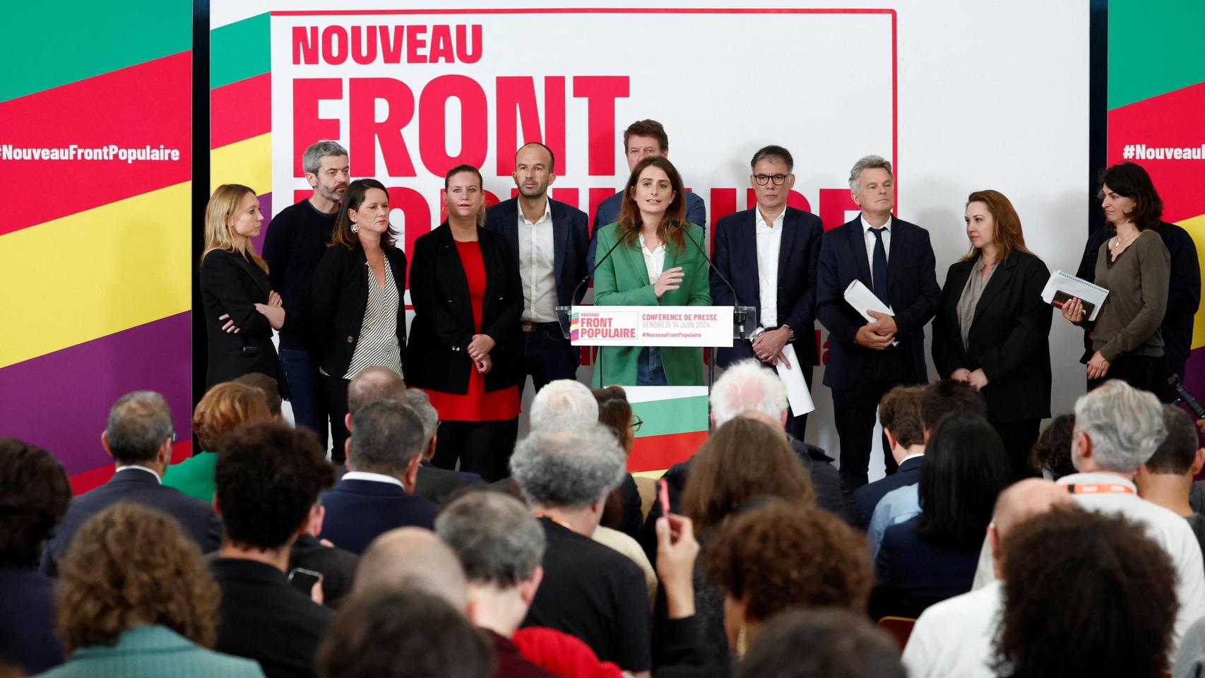 Los integrantes del Nuevo Frente Popular de izquierdas este viernes durante la presentación de su proyecto.