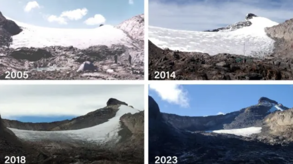 La progresiva desaparición del volcán nevado Santa Isabel, en Colombia, de 2005 a 2023.
