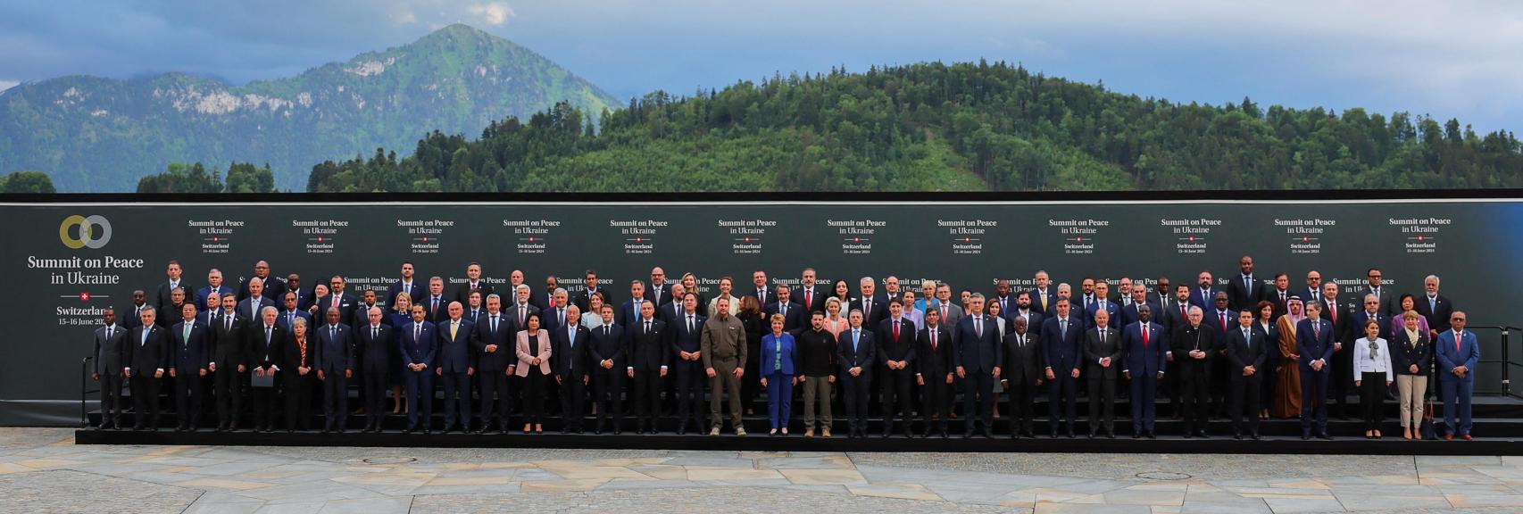 All 90 European leaders pose in Switzerland during the Ukraine Peace Summit on June 15-16, 2024.