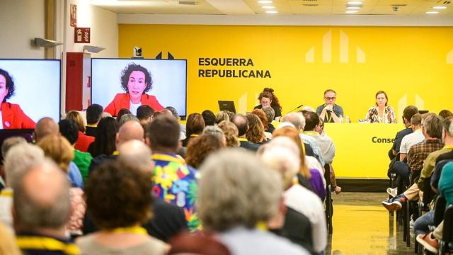 La secretaria general de ERC, Marta Rovira, en conexión telemática en la reunión del Consell Nacional de los republicanos en Barcelona