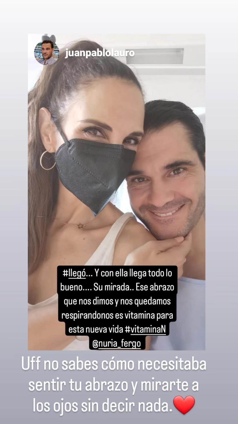 Nuria Fergó y Juan Pablo Lauro en una imagen compartida en sus redes sociales.