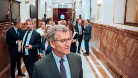 El presidente del PP, Alberto Núñez Feijóo, a su salida de un pleno en el Congreso de los Diputados, a 13 de junio de 2024, en Madrid (España)