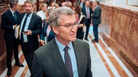 El presidente del PP, Alberto Núñez Feijóo, a su salida de un pleno en el Congreso de los Diputados, a 13 de junio de 2024, en Madrid (España)