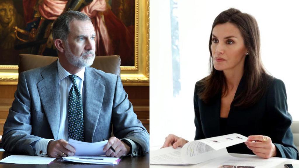 El rey Felipe VI en su despacho y la reina Letizia en su lugar de trabajo. Montaje de JALEOS.