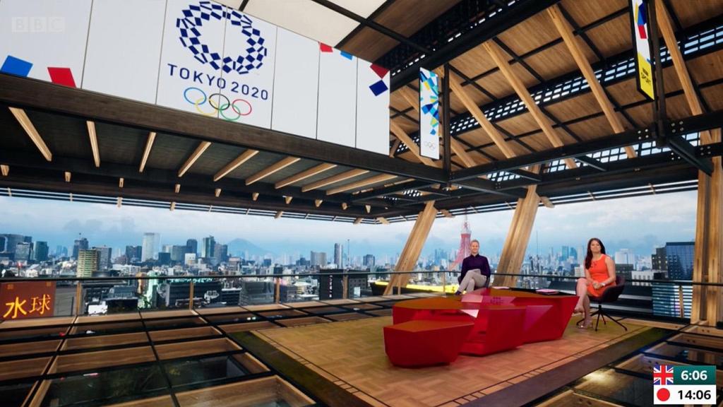 Estudio de la BBC con producción virtual desarrollada por Brainstorm para la cobertura de los Juegos Olímpicos de Tokyo 2020.