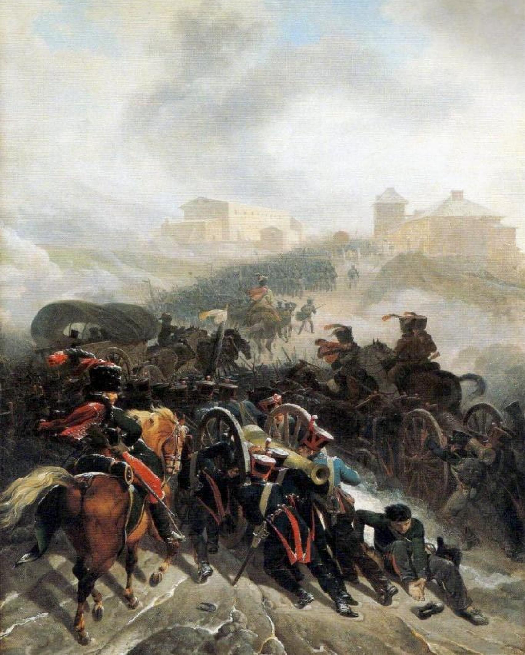 Napoleón y su ejército cruzando la Sierra de Guadarrama según el pincel de Nicolas Taunay.