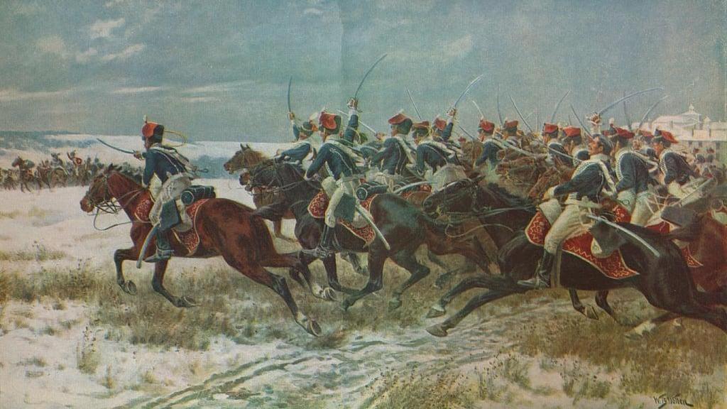 Húsares británicos combatiendo en Benavente durante su retirada.