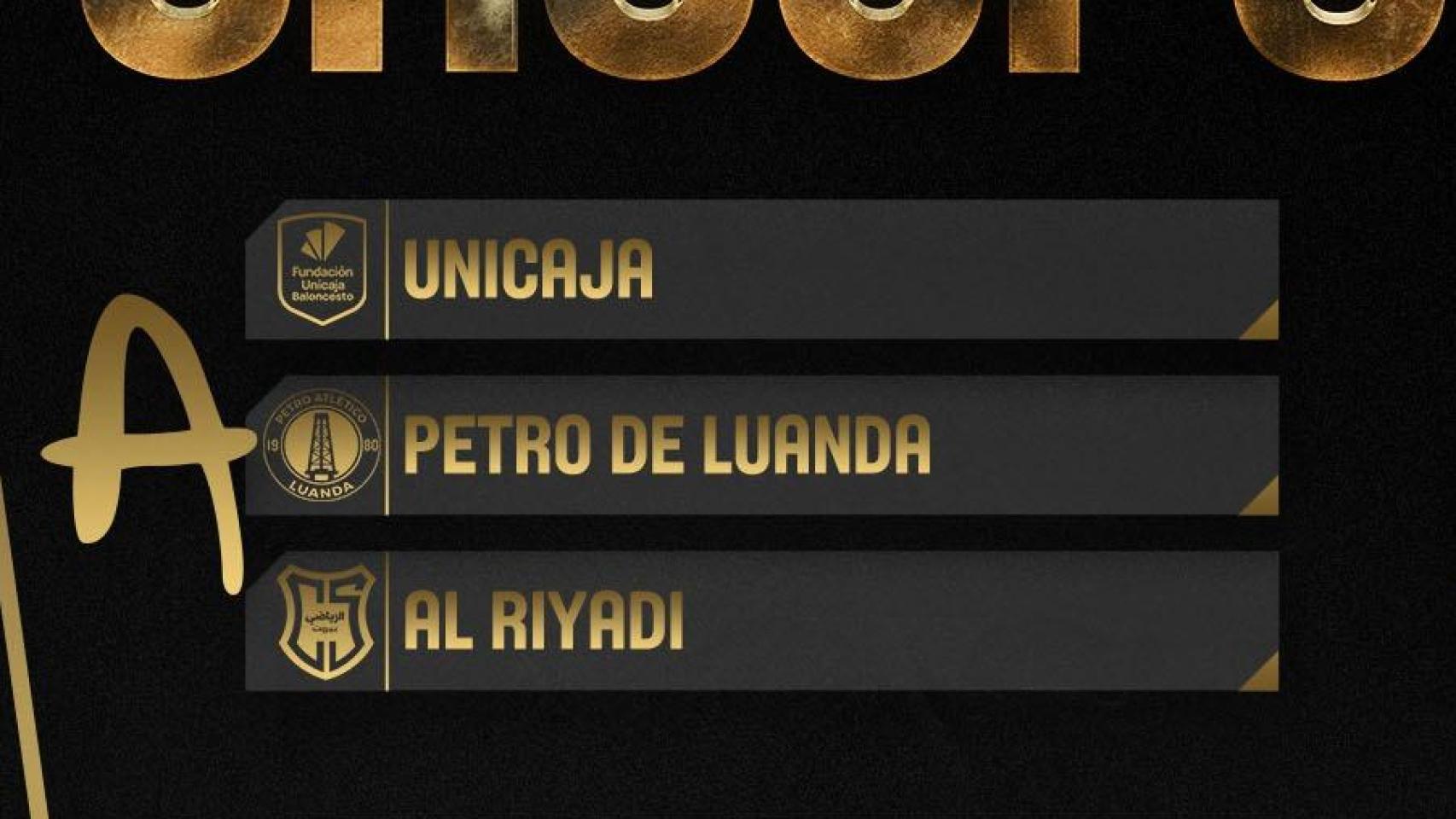 El Unicaja se medirá con el Petro de Luanda angoleño y el Al Riyadi libanés.