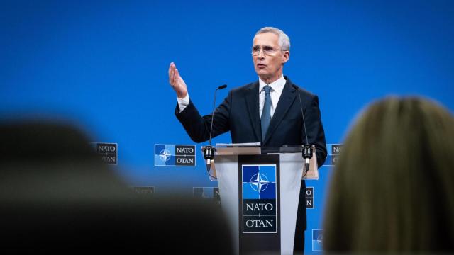 El secretario general de la OTAN, Jens Stoltenberg, durante su rueda de prensa tras la reunión de ministros de Defensa celebrada la semana pasada