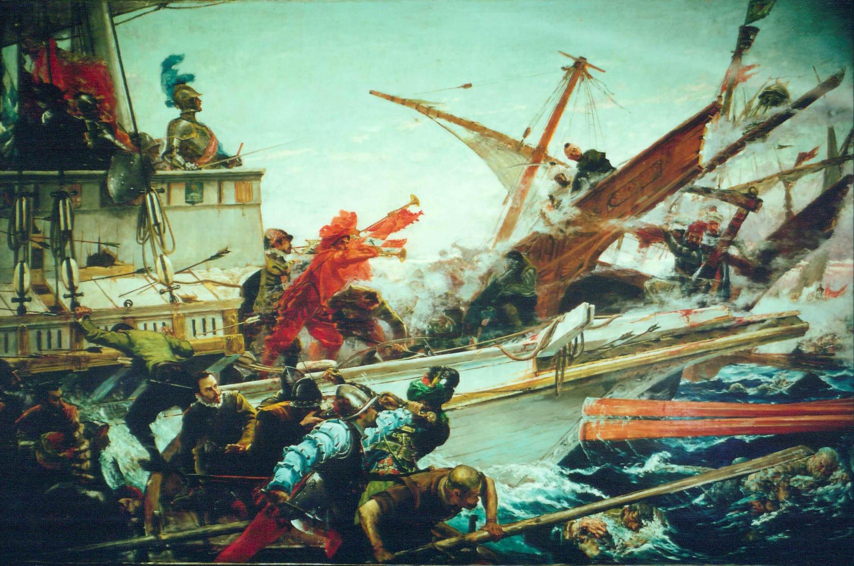Combate naval de Lepanto según el pincel de Juan Luna en 1884.