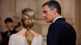 Pedro Sánchez, durante la recepción real por el décimo aniversario del reinado de Felipe VI.