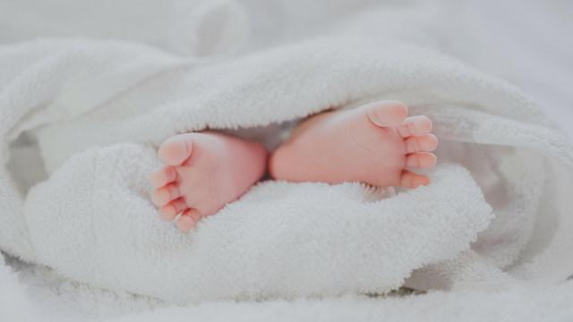 Los pies de un recién nacido, en una imagen de stock.