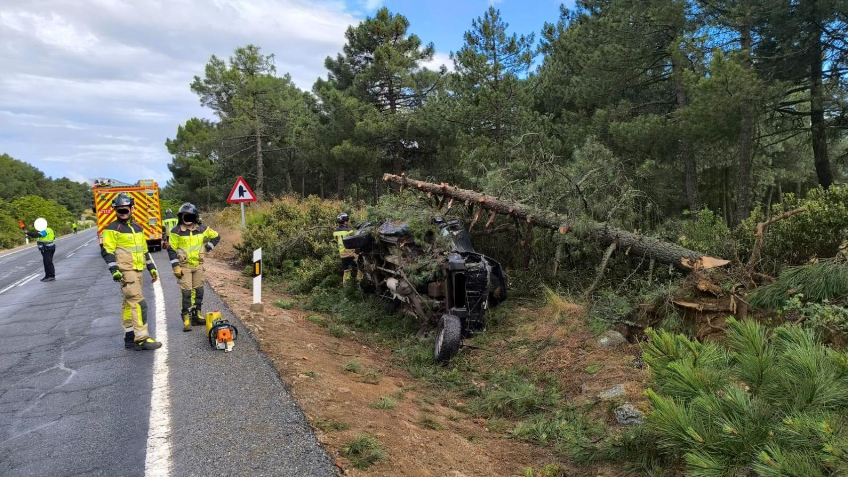 Imagen del coche estrellado contra el árbol