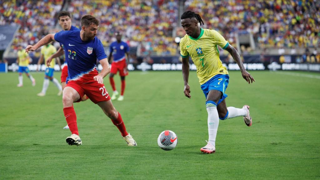 Vinicius, en el último amistoso de Brasil contra Estados Unidos.