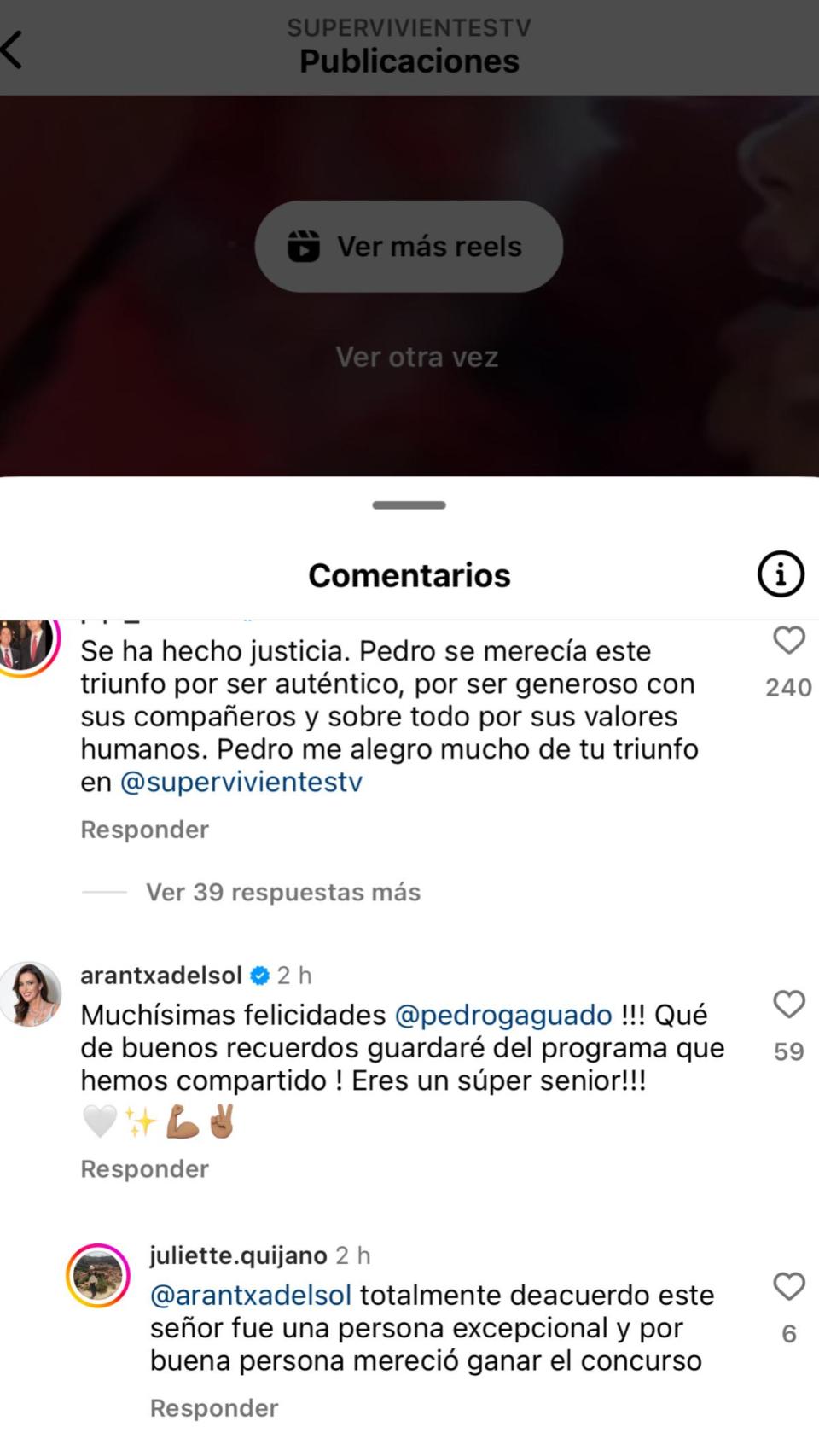 El comentario de Arantxa de Sol en la cuenta de 'Supervivientes'.