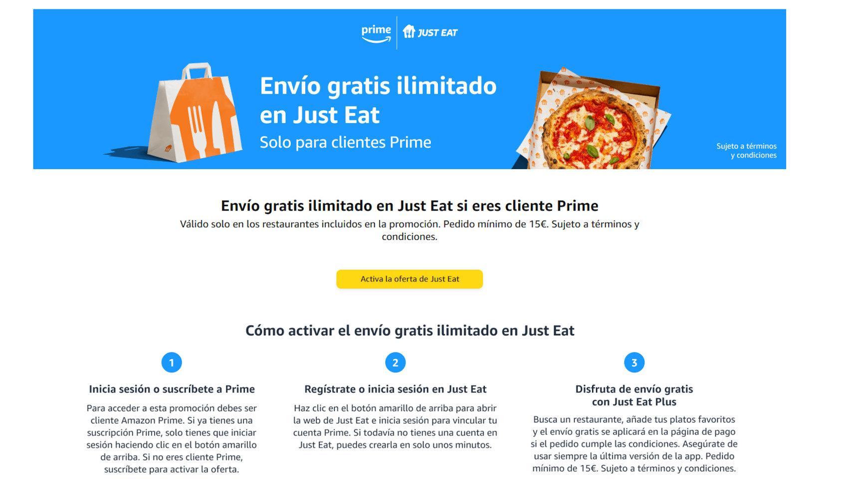 Envio gratis en Just Eat con Amazon Prime como conseguir la promocion antes del partido de Espana