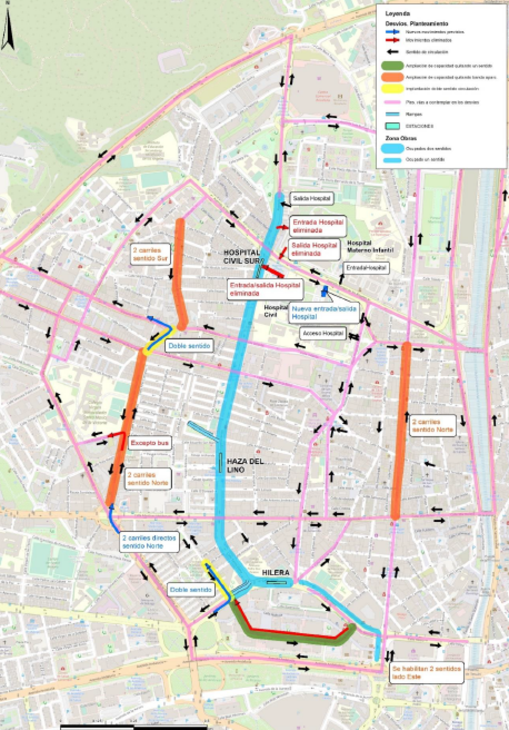 Plano general de los desvíos de tráfico previstos para toda la obra del Metro al Civil.