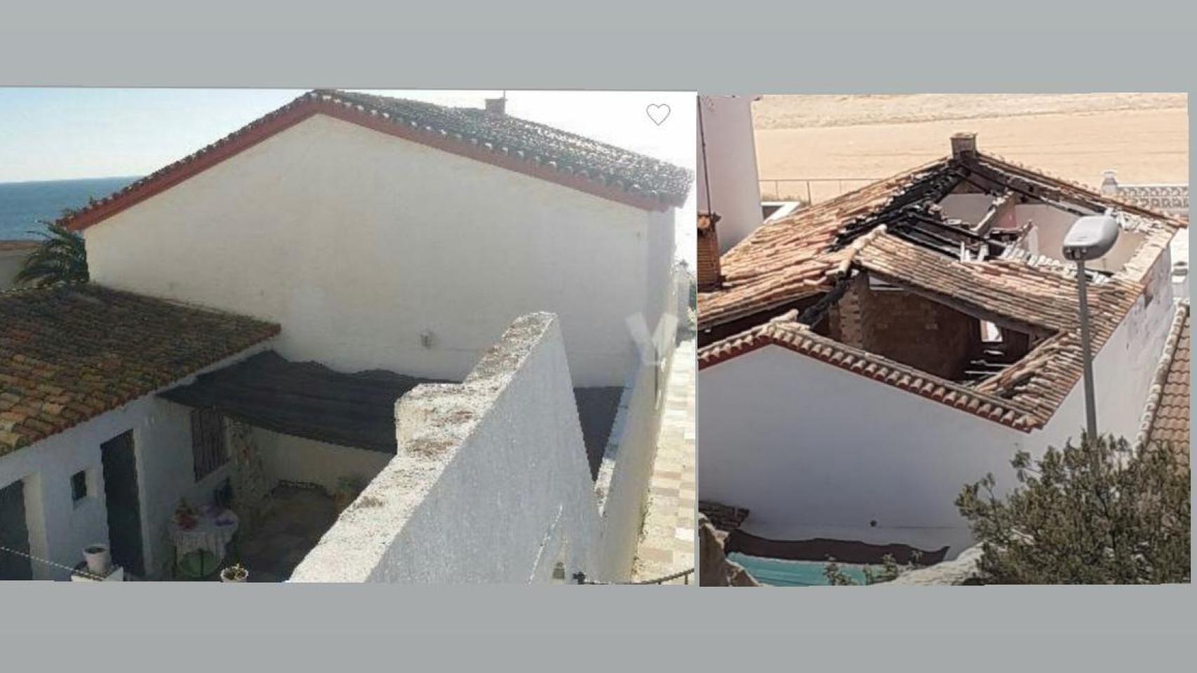 Comparación de la casa de Ángel y Macarena antes y después del incendio de Doñana en 2017.