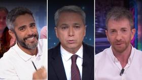 Roberto Leal, Vicente Vallés y Pablo Motos, los 'reyes' del prime time de la televisión.
