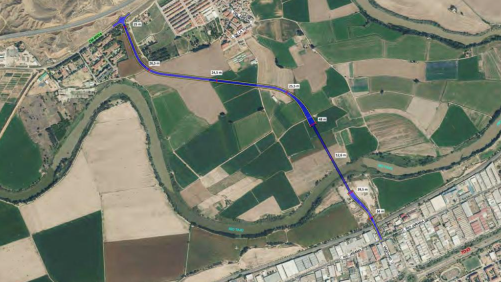 Trazado elegido para el vial que unirá los barrios toledanos de Azucaica y el Polígono y que incluye un puente sobre Tajo.