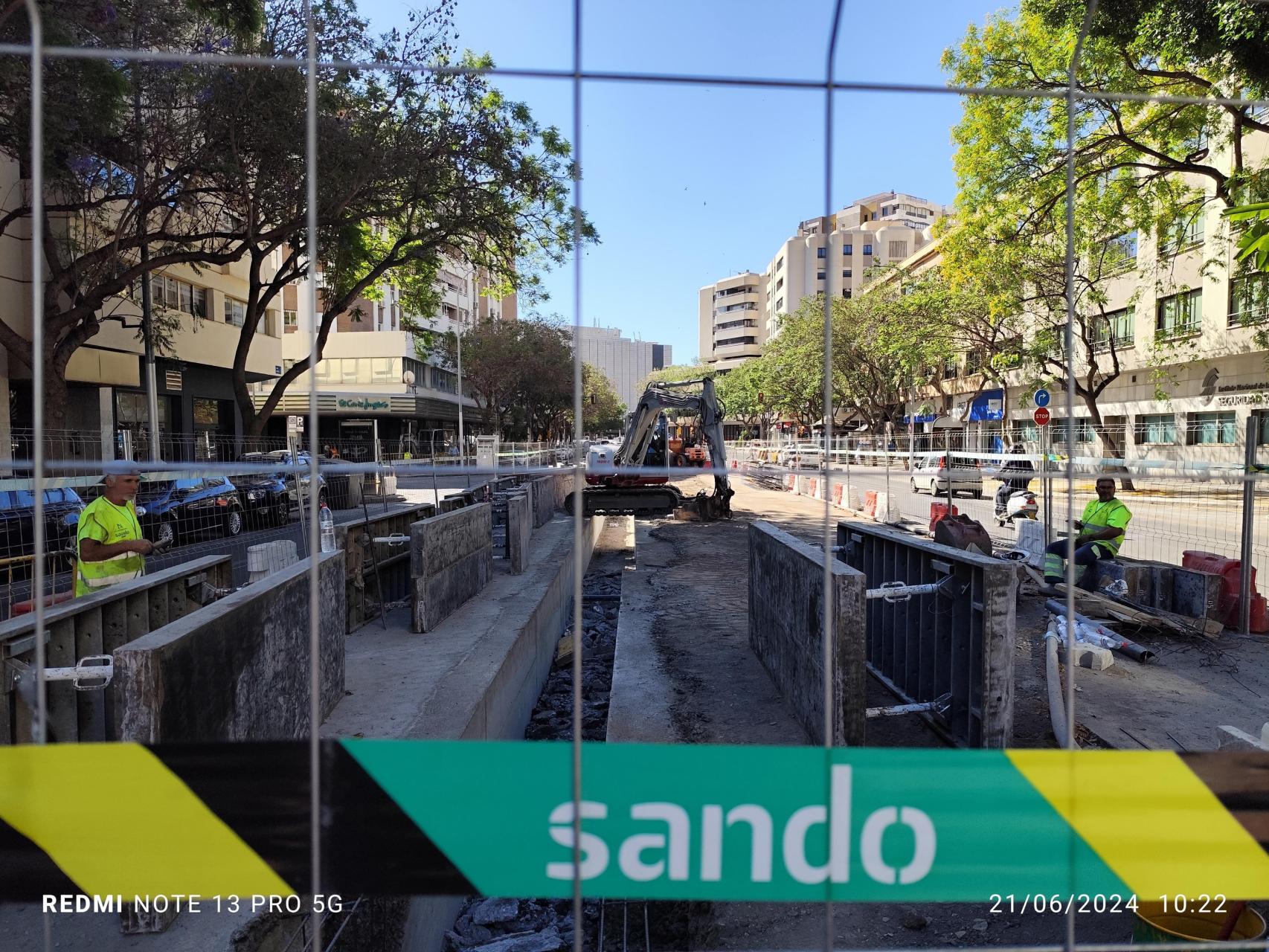 Trabajos del Metro de Málaga en la calle Hilera.
