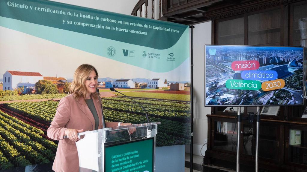 Mª José Catalá, en la presentación del cálculo de la huella de carbono en los eventos de la Capitalidad Verde. EE