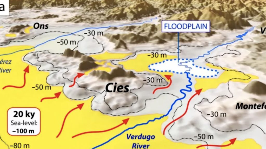 Recreación del valle de la ría de Vigo hace miles de años.