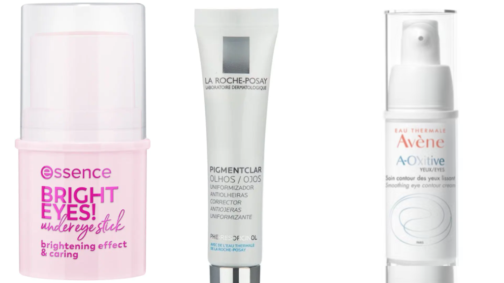 Essence Bright Eyes Stick, La Roche-Posay Pigmentclar Ojos y Avene A-OXitive Cuidado Contorno de ojos.