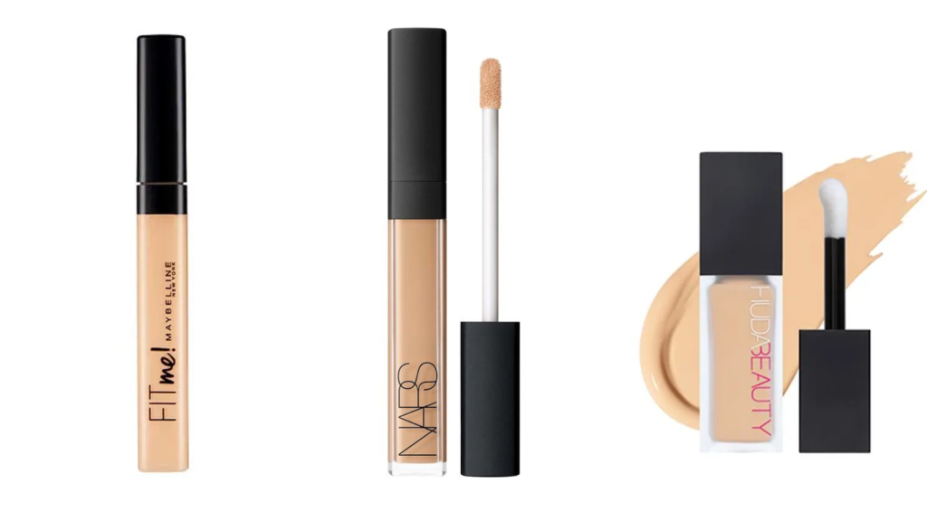 Maybelline Fit Me, Nars Corrector Radiant Creamy Concealer y Huda Beauty #FAUXFILTER.