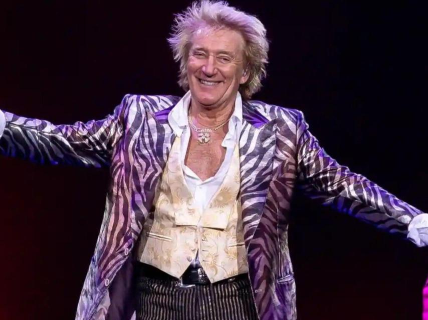 Rod Stewart durante un concierto.