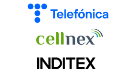 Logos de Telefónica, Cellnex e Inditex.