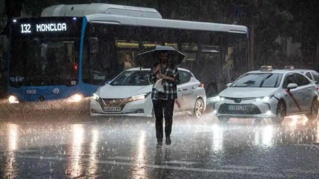 Temporal de lluvia y tormentas en Madrid.