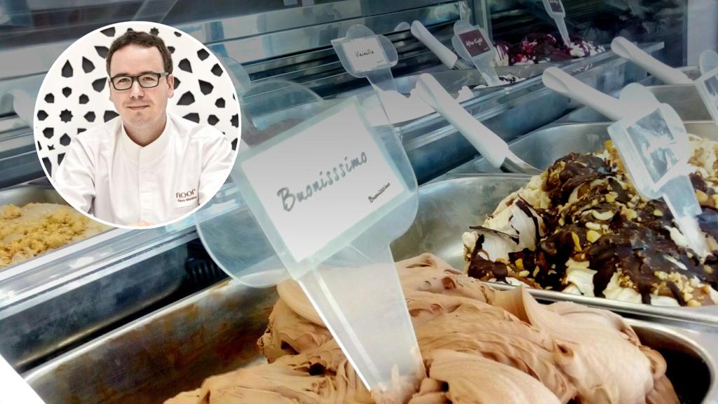 Una foto de la heladería junto con una del chef Paco Morales.
