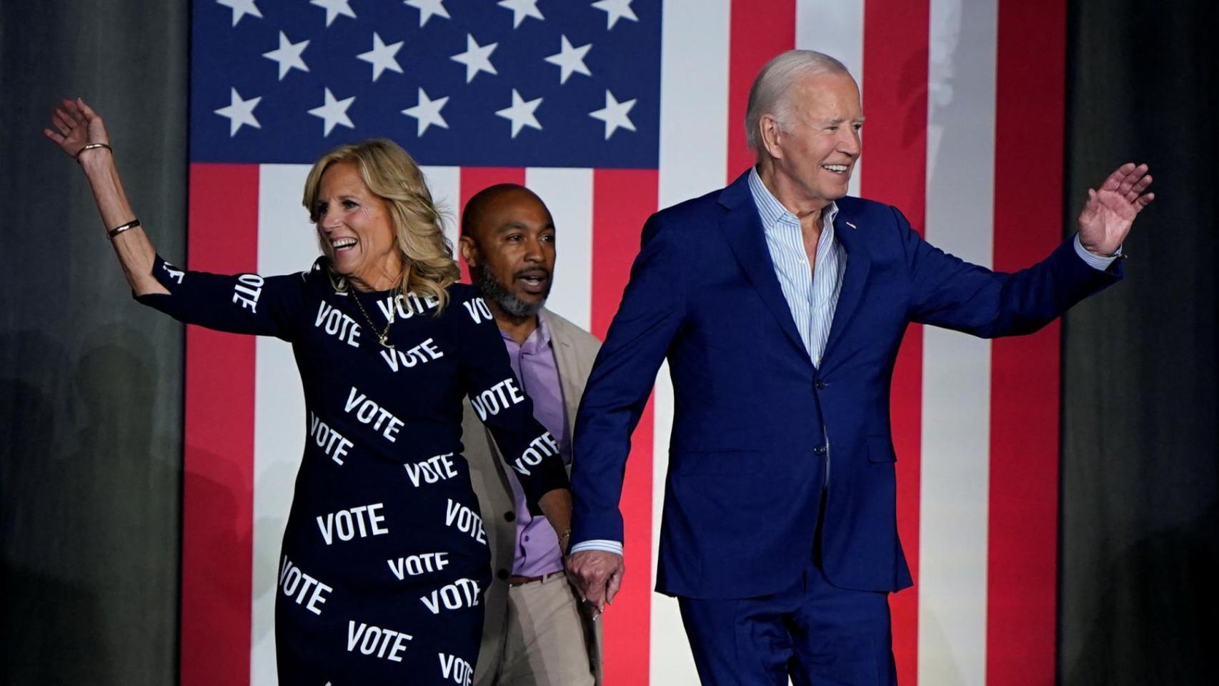 Jill y Joe Biden, en el acto de campaña en Raleigh