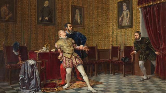 Pelea entre el príncipe don Carlos de Austria y el duque de Alba según el pincel de José de Uría y Uría en 1881.