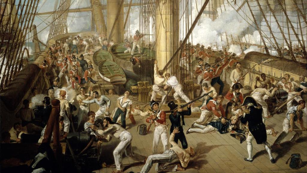 Muerte de Nelson en la cubierta del 'HMS Victory' según el pincel de Denis Dighton.