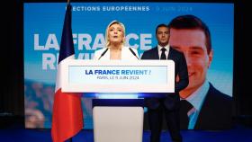 Marine Le Pen y el presidente de Agrupación Nacional, Jordan Bardella.