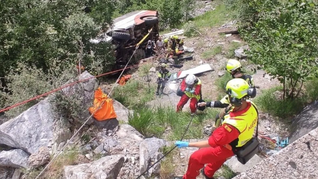El SPEIS de Huesca, en el rescate de las personas accidentadas en la pista que une Eriste con el Refugio 'Ángel Orús'.