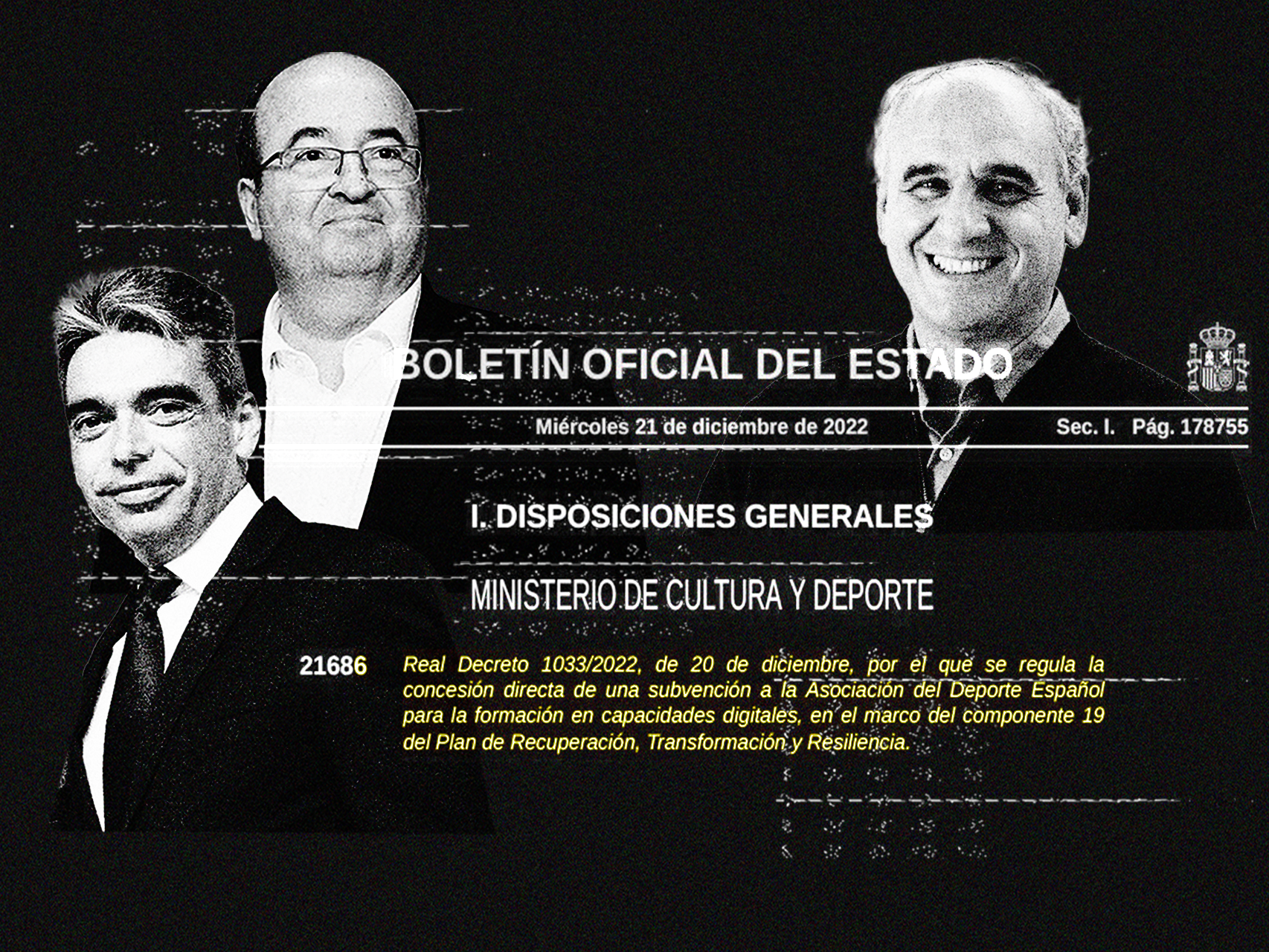 Albert Soler, Miquel Iceta y Carlos Barrabés con la publicación en el BOE de la subvención de 12 millones a la asociación ADESP.