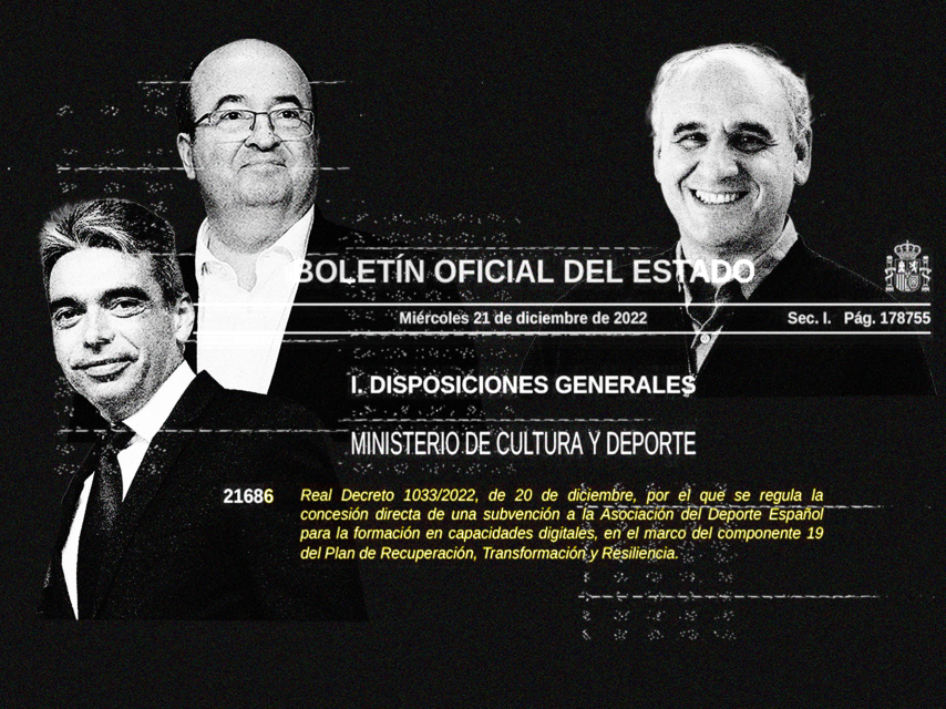 Albert Soler, Miquel Iceta y Carlos Barrabés con la publicación en el BOE de la subvención de 12 millones a la asociación ADESP.