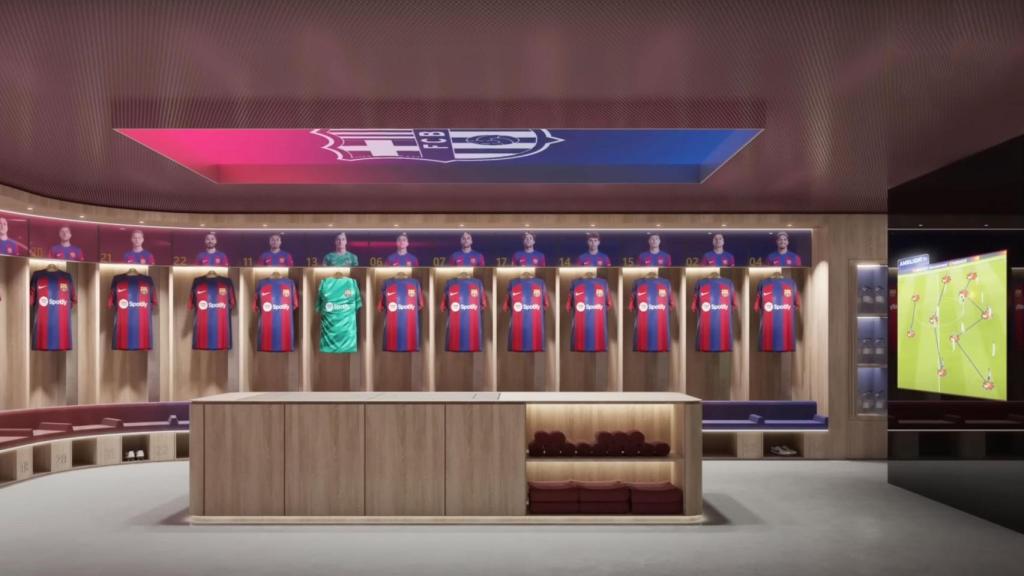 Previsión de cómo será el nuevo vestuario del FC Barcelona en el Camp Nou tras las obras