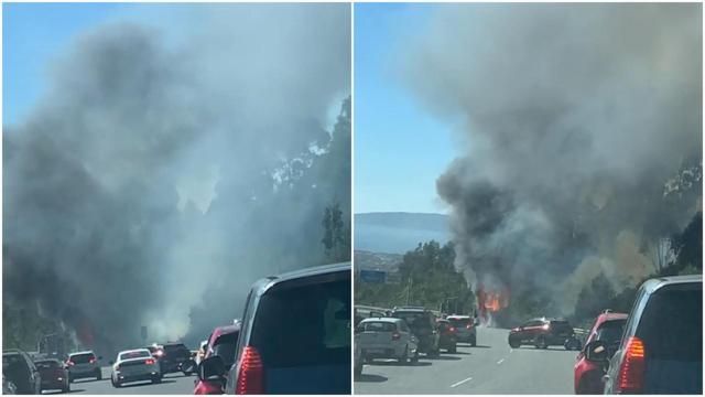 Arde un camión portacoches en la VG20 a la altura de Matamá, en Vigo