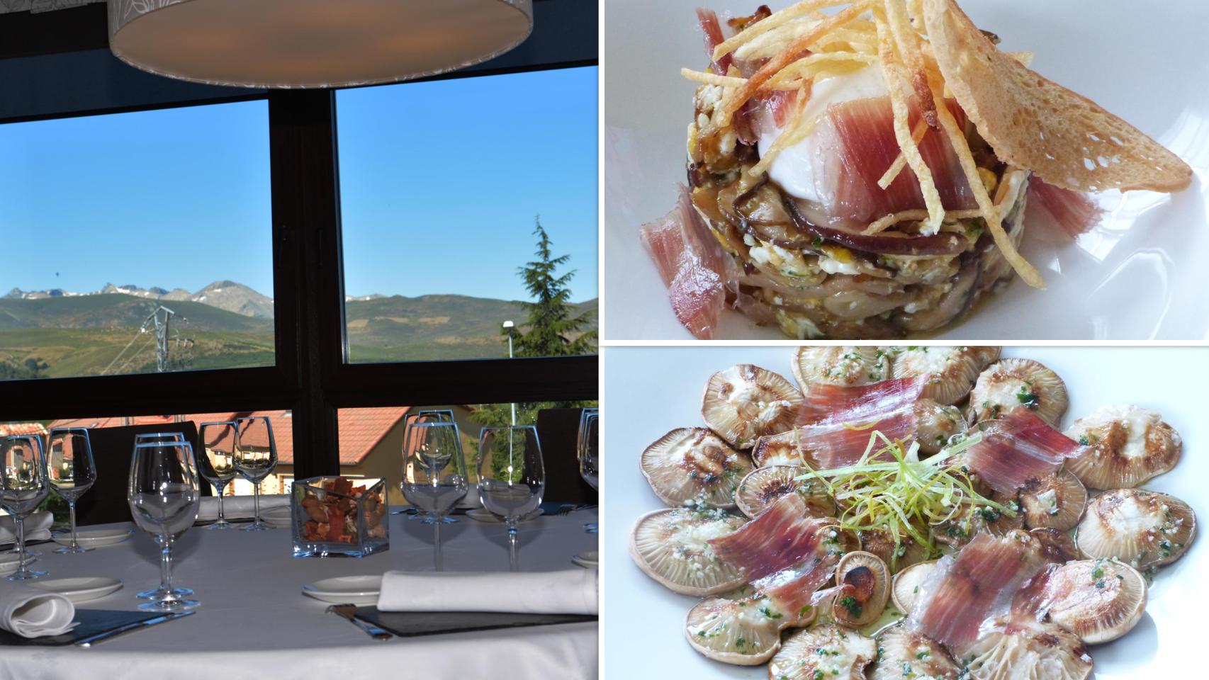 Las espectaculares vistas desde el restaurante La Mira de Gredos y dos de sus platos_ huevos rotos y setas con jamón