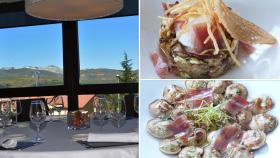 Las espectaculares vistas desde el restaurante La Mira de Gredos y dos de sus platos_ huevos rotos y setas con jamón