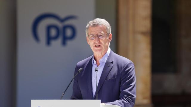 Feijóo, presidente del PP, en la presentación de la EBAU común, el lunes en Salamanca.