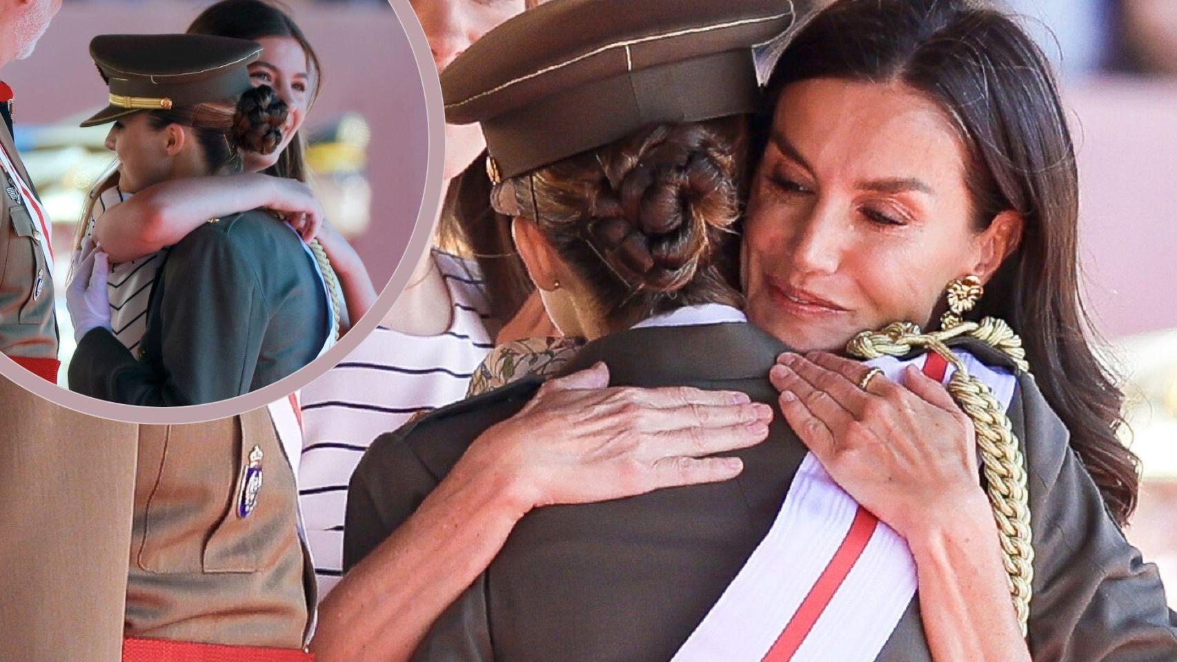 La Reina abraza a Leonor tras recibir su despacho militar.
