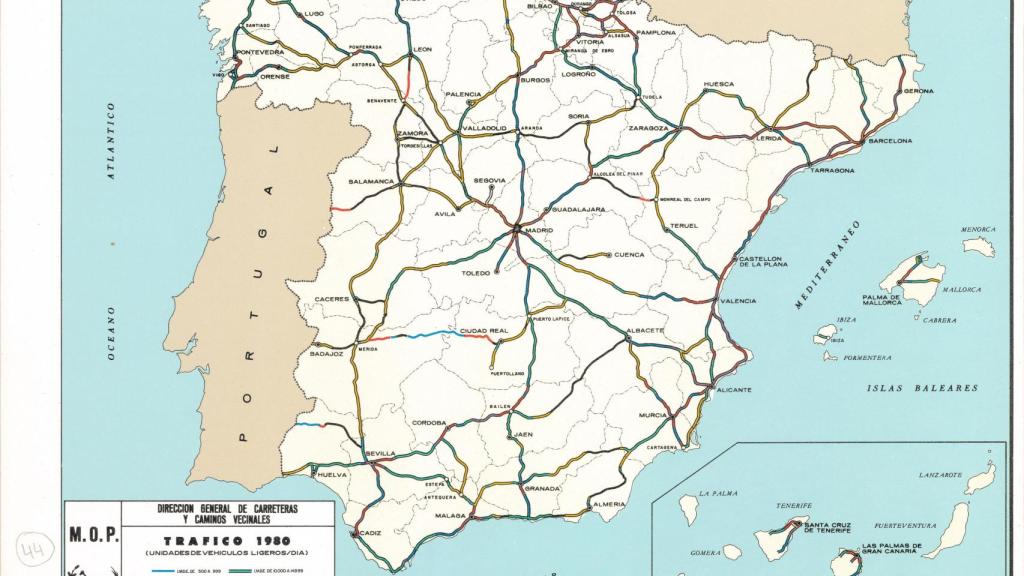 Mapa carreteras años 80, del Ministerio de Obras Públicas (MOP).